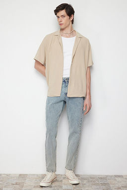 Ta_ Oversize Fit Yazl_k K_sa Kollu Keten G_r_n_ml_ G_mlek TMNSS24GO00019 - Trendyolmilla фото 2