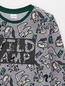 Bisiklet Yaka Bask?l? Uzun Kollu Kadife Erkek ?ocuk Pijama Tak?m? - Waikiki фото 3