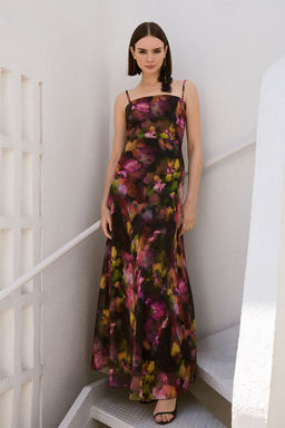 TRENDYOLMILLA Cok Renkli A-Kesim Fiyonklu Astarl? Sifon Dokuma Uzun S?k Abiye & Mezuniyet Elbise TPRSS25AE00152  фото 13