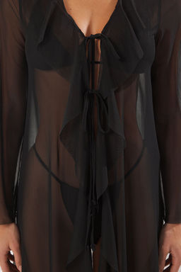Trendyolmilla Siyah Maxi F?rf?rl? Dokuma Yaka Detayl? Plaj Elbisesi TBESS25EL00028  фото 3