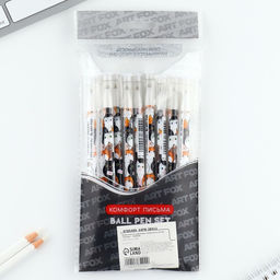 Цена за 10 шт. Ручка шариковая синяя паста 0.5 мм с колпачком «Котики» пластик