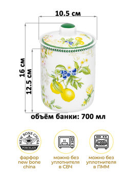 Банка для хранения 700 мл 10,5*10,5*16 см Лимоны, NEW BONE CHINA - Elan gallery фото 2