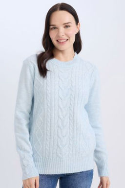 Regular Fit Bisiklet Yaka Sac Orgulu Triko Kazak