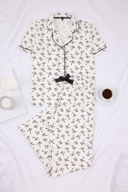 Beyaz %100 Pamuklu Kurdele Desenli Biyeli Orme Pijama Tak?m? THMSS26PT00026 - Trendyolmilla фото 12