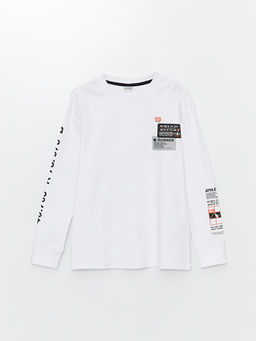 Bisiklet Yaka Uzun Kollu Bask?l? Erkek ?ocuk Ti??rt