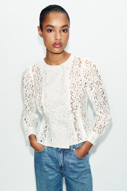 CHAQUETA CRUZADA ENCAJE / Blanco - Zara фото 6