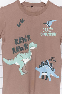 Bej Erkek Cocuk %100 Pamuk Dinozor Desenli Regular/Normal Kal?p K?sa Kol Orme T-shirt TKDSS24TS00034 - Trendyolmilla фото 3