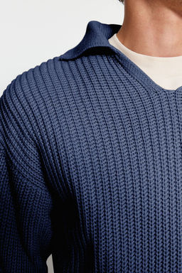 TRENDYOL MAN Indigo Casual Unisex Regular Fit Polo Yaka Tuylenmeyen Triko Kazak TMNAW24KZ00008 - Trendyolmilla фото 5