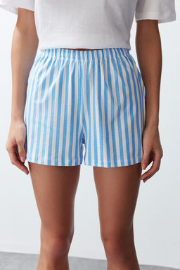 Trendyolmilla Kad?n Couple/Cift Cok Renkli %100 Pamuklu Ay?c?kl? Cizgili Sortlu Orme Pijama Tak?m? THMSS24PT00175  фото 17