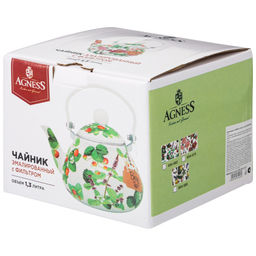ЧАЙНИК AGNESS ЭМАЛИРОВАННЫЙ СЕРИЯ ФРУКТОВАЯ КОРЗИНА, 1,3 Л  фото 2