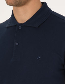 Lacivert Slim Fit %100 Pamuk K_vr_lmaz Polo Yaka Basic Ti__rt