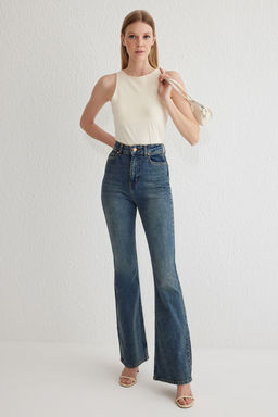 TRENDYOLMILLA Koyu Mavi Yuksek Bel Flare Jeans TWOSS25JE00101  фото 13