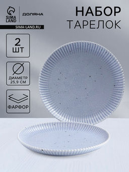 Тарелки Доляна Коралл, d=25.9 см, набор 2 шт., фарфор, голубые