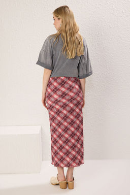 TRENDYOLMILLA Cok Renkli Dokulu Ekoseli Kumas Bask?l? Maxi Esnek Orme Etek TWOSS25ET00115 фото 4