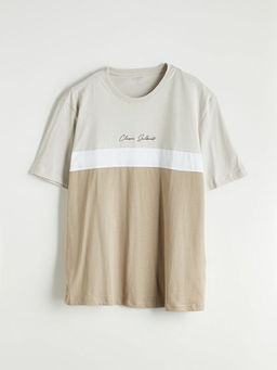 Bisiklet Yaka Renk Bloklu Penye Erkek Ti??rt