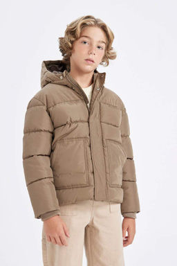 Водоотталкивающее пальто с капюшоном для мальчика - Defacto фото 4