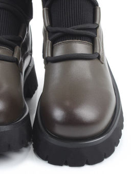 01-XKL21-195R DK. GREEN Ботинки демисезонные женские (натуральная кожа, байка)