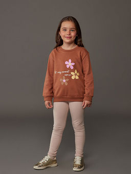 Bisiklet Yaka Bask?l? K?z ?ocuk Sweatshirt 2li