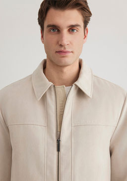 Ekru Suni Deri Ceket - Mavi фото 6