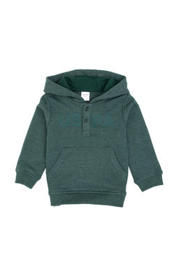 Erkek Bebek Koyu Ye_il Kap__onlu Basic Sweatshirt
