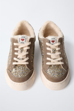 GLITTER FAUX SHEARLING SNEAKERS - Zara фото 13