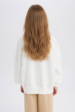 Oversize Geni_ Kal_p Bisiklet Yaka Bask_l_ Sweatshirt K_z _ocuk - Defacto фото 6