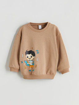 Bisiklet Yaka Bask?l? Erkek ?ocuk Sweatshirt