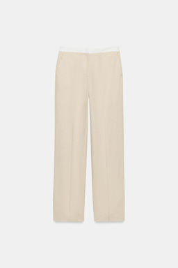 PANTAL?N RECTO CON LINO CINTURA CONTRASTE / Beige claro - Zara фото 7