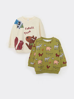 Bisiklet Yaka Uzun Kollu Bask?l? Erkek Bebek Sweatshirt 2li