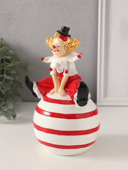 Копилка для денег «Клоун в цилиндре, на надувном мяче», полистоун, красно-белый, 12.5×11×20.5 см
