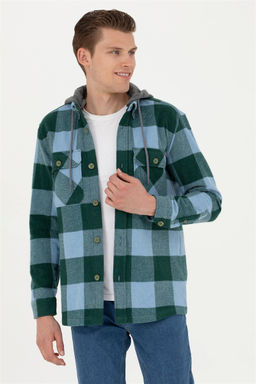 Мужская зеленая рубашка с длинным рукавом