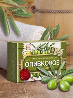 Мыло натуральное туалетное твердое "Оливковое с голубой глиной" 82 г