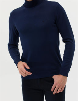 A__k Lacivert Slim Fit Bal_k__ Yaka Basic Triko Kazak - Pierre cardin фото 6