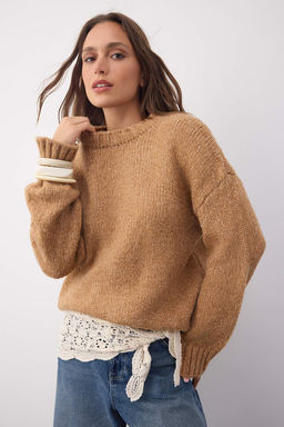 Wardrobe Essentials Camel Yumusak Dokulu Genis Kal?p Basic Triko Kazak | TWOAW26KZ00073