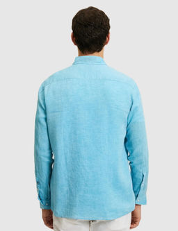 Turkuaz Regular Fit Yakas_ D__meli %100 Keten G_mlek