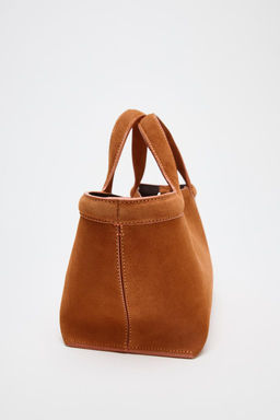 MINI TOPSTITCHED SPLIT SUEDE TOTE BAG - Zara фото 4