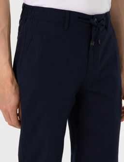 Lacivert Carrot Fit Keten Kar___ml_ Beli Lastikli Ba_c_kl_ Kanvas Pantolon