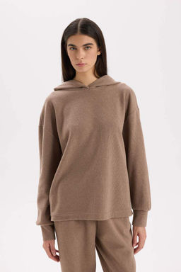 Повседневная базовая однотонная толстовка с капюшоном Relax Fit - Defacto фото 3