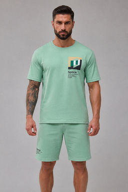 Арт. 63612 Комплект с шортами мужской 48-56 Цвет:верх-салатовый,низ-салатовый