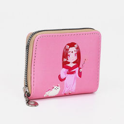 Кошелёк на молнии, отдел для карт, для монет, цвет розовый