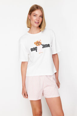 Trendyolmilla Kad?n Couple/Cift Cok Renkli %100 Pamuklu Ay?c?kl? Cizgili Sortlu Orme Pijama Tak?m? THMSS24PT00175  фото 3