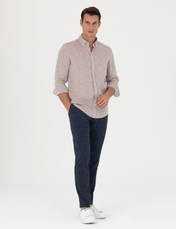 Lacivert Slim Fit Keten Kar___ml_ Pantolon