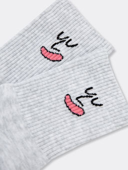 Цена за 5 пар! Носки унисекс серые с рисунком в виде эмоции св.серый меланж 556U-1633 - Mark formelle фото 2