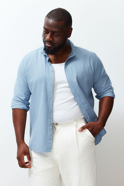 TRENDYOL MAN Lacivert Regular Fit Keten Gorunumlu Buyuk Beden Gomlek TMNSS24AX00006 - Trendyolmilla фото 6