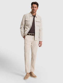 Bej Straight Fit Keten Kar___ml_ Beli Lastikli Kanvas Pantolon