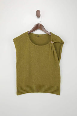 Limited Edition Yag Yesil Asimetrik Yaka Aksesuar Detayl? Triko Ince Bluz TWOSS26BZ00318