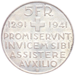 5 франков 1941 года Швейцария 650 лет Швейцарской Конфедерации