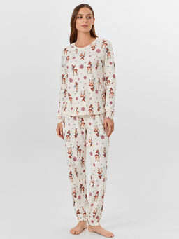 Комплект женский домашний бежевый с принтом оленей