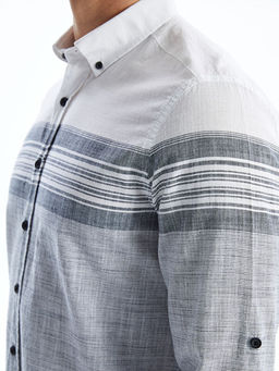 Regular Fit Uzun Kollu ?izgili Erkek Dokulu G?mlek