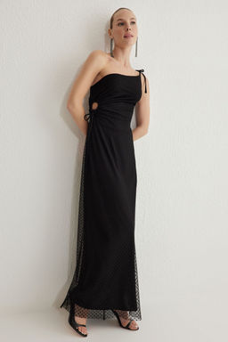 TRENDYOLMILLA Siyah A-Kesim Asimetrik Yaka Tul Orme Uzun S?k Abiye Elbise TPRSS25AE00027 фото 2